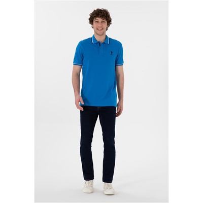Erkek Regular Fit Polo Yaka Kobalt Mavi Basic Tişört