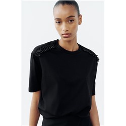 T-SHIRT WITH RHINESTONE SHOULDERS