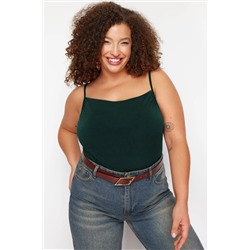 Yeşil Degaje Yaka Askılı Örme Bluz TBBSS24AF00006