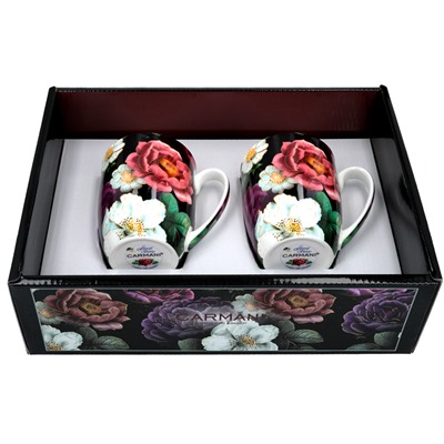 Кружка, 380 мл, 2 шт, фарфор F, черно-розовая, Розы, Floral story, 62367