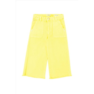 Kız Çocuk Neon Sarı Kanvas Pantolon