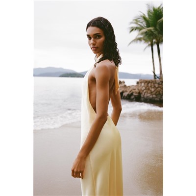SATIN HALTER MIDI DRESS