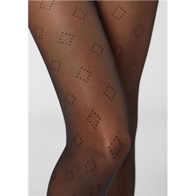 Transparente Strumpfhose 30 Denier mit Punkte-Rautenmuster