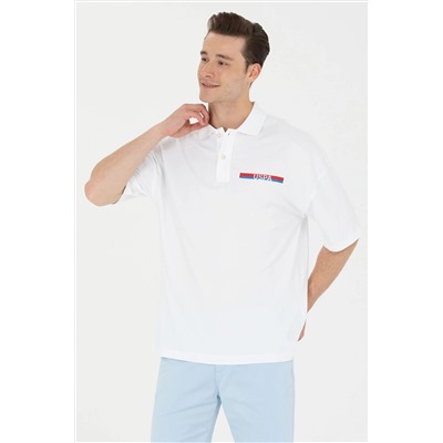 Erkek Beyaz Oversize Polo Yaka Tişört