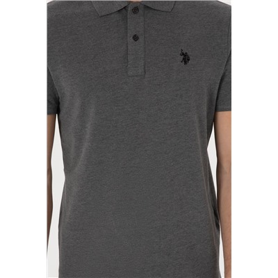 Erkek Slim Fit Polo Yaka Antrasit Melanj Basic Tişört