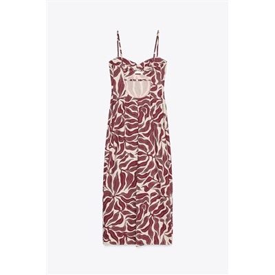 PRINTED RUSTIC MIDI LINEN BLEND DRESS