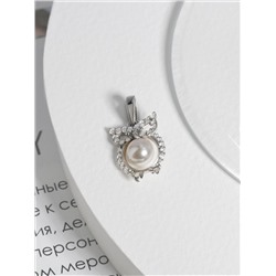 Подвеска из серебра с жемчугом Swarovski и фианитами родированная - Сова 925 пробы П-2261-Р