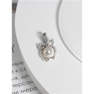 Подвеска из серебра с жемчугом Swarovski и фианитами родированная - Сова 925 пробы П-2261-Р