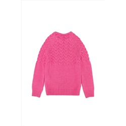 Kız Çocuk Neon Pembe Bisiklet Yaka Kazak