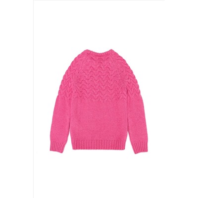 Kız Çocuk Neon Pembe Bisiklet Yaka Kazak