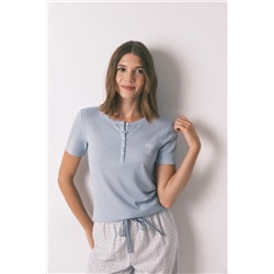 Pijama largo cuadros efecto brillo azul