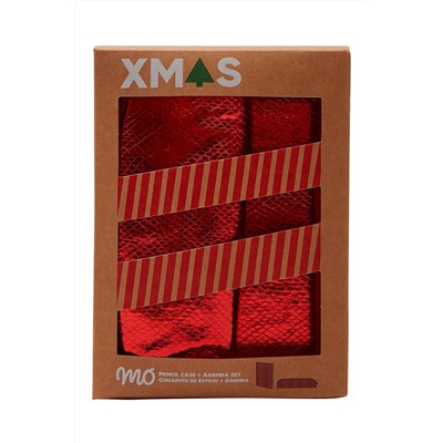 Estuche y agenda de rayas Rojo