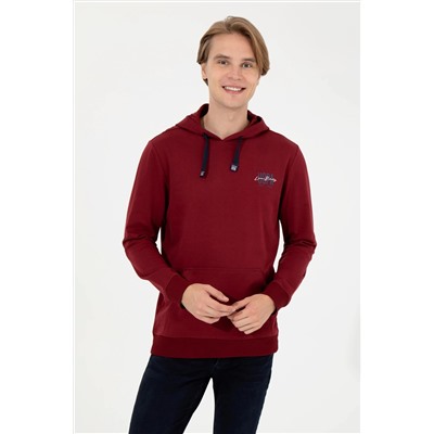 Erkek Vişne Kapüşonlu Basic Sweatshirt
