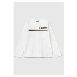 United Colors of Benetton Erkek Çocuk Krem Kesik Logo Baskılı T-Shirt Krem 223A3I1XC10D7