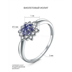 Кольцо из серебра с фиолетовым иолитом и фианитами родированное К-3826р412400