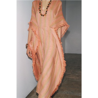ZW COLLECTION 100% LINEN MULTI-POSITION KAFTAN DRESS
