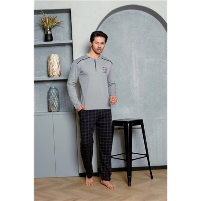 AHENGİM Man Erkek Pijama Takımı Interlok Omuz Ara Biyeli Ekoseli Pamuklu Mevsimlik M70132275 1-2-10001218