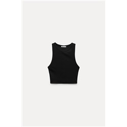 RIBBED CROPPED HALTER TOP