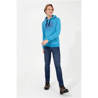 Erkek Kobalt Kapüşonlu Sweatshirt