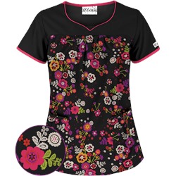 UA Fiesta Flowers Black Scrub Top