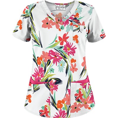 UA Island Bouquet White Scrub Top