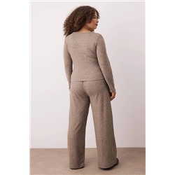 Kahverengi Yumoş Crop ve Wide Leg/Geniş Paça Örme Alt Üst Takım TBBAW26CP00005