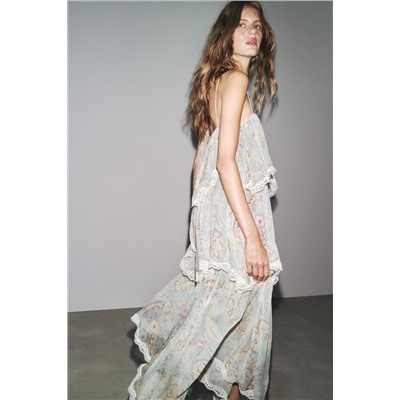 ZW COLLECTION PRINTED DRESS WITH LACE RUFFLES