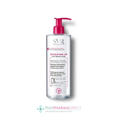 SVR Sensifine AR Eau Micellaire Nettoyant Démaquillant Apaisant Anti-Rougeurs Visage Yeux et Lèvres 400ml