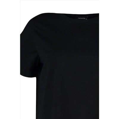 Siyah Regular Fit Basic Bisiklet Yaka %100 Pamuk Örme Büyük Beden T-Shirt TBBSS22TS0733