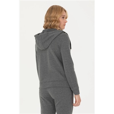 Kadın Antrasit Melanj Kapüşonlu Basic Sweatshirt