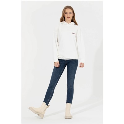 Kadın Ekru Kapüşonlu Sweatshirt