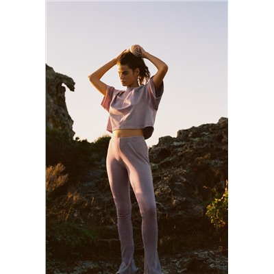 WASHED EFFECT RIBBED BELL BOTTOM TROUSERS