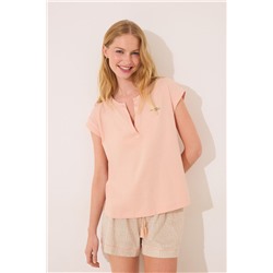 Pijama manga corta  algodón cuadros naranja