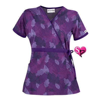 UA Luminance Leaf Grape Mock Wrap Scrub Top
