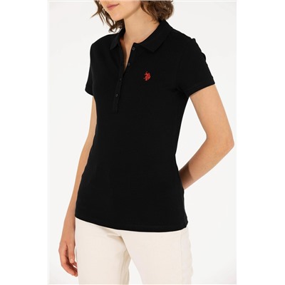 Kadın Siyah Basic Polo Yaka Tişört