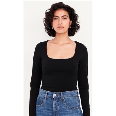 Fitted Double-Layer Scoop-Neck Top