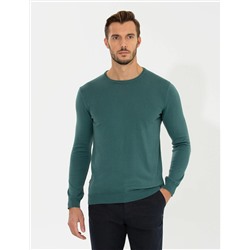 Yeşil Slim Fit Bisiklet Yaka Basic Triko Kazak