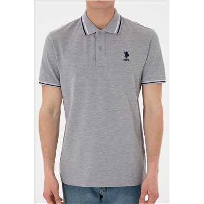 Erkek Regular Fit Polo Yaka Gri Melanj Basic Tişört
