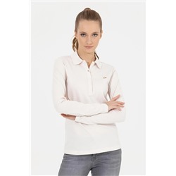 Kadın Ekru Basic Polo Yaka Sweatshirt