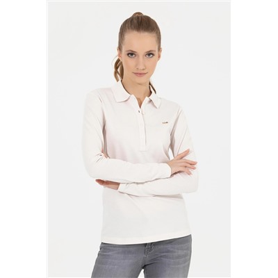 Kadın Ekru Basic Polo Yaka Sweatshirt