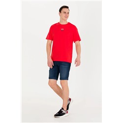 Erkek Kırmızı Comfort Bisiklet Yaka Tişört