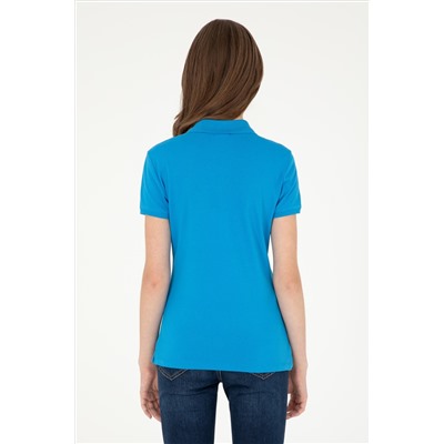 Kadın Saks Basic Polo Yaka Tişört