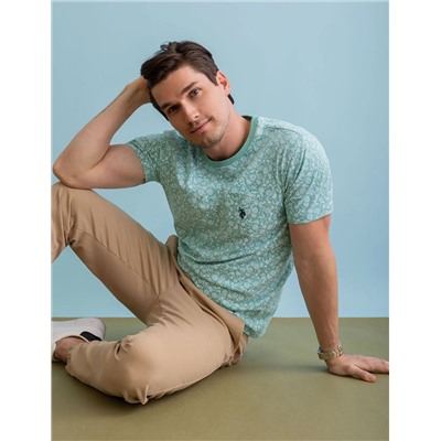 FLORAL PRINTED CREW NECK T-SHIRT WITH POCKET