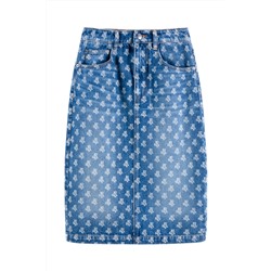 Falda recta vaquera de talle alto Azul claro