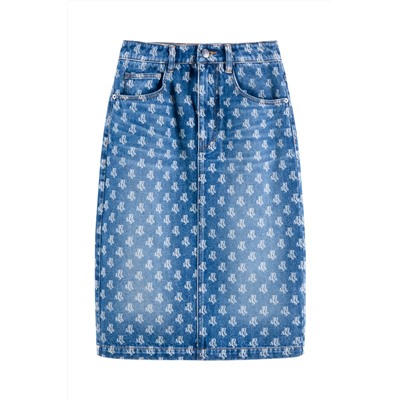 Falda recta vaquera de talle alto Azul claro