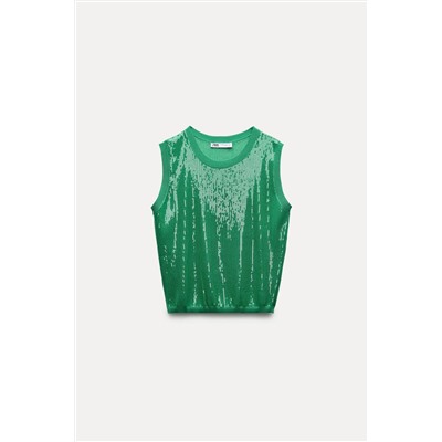 SLEEVELESS SEQUINNED KNIT TOP