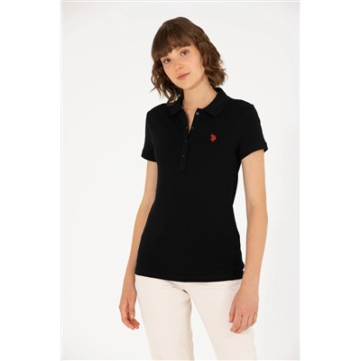 Kadın Siyah Basic Polo Yaka Tişört