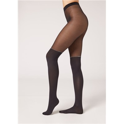 Strumpfhose im Longuette-Stil mit Glitzerlinie