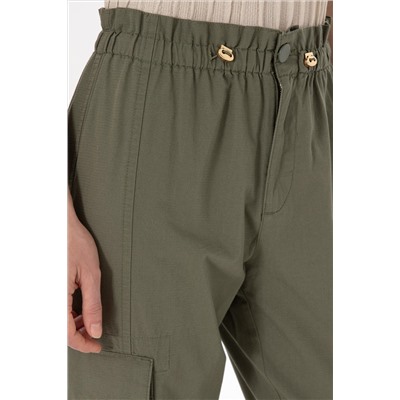Kadın Koyu Haki Jogger Fit Kanvas Pantolon