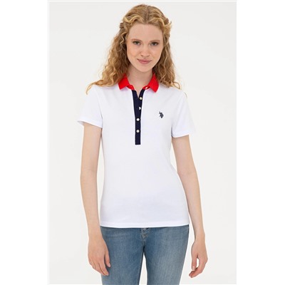 Kadın Beyaz Basic Polo Yaka Tişört